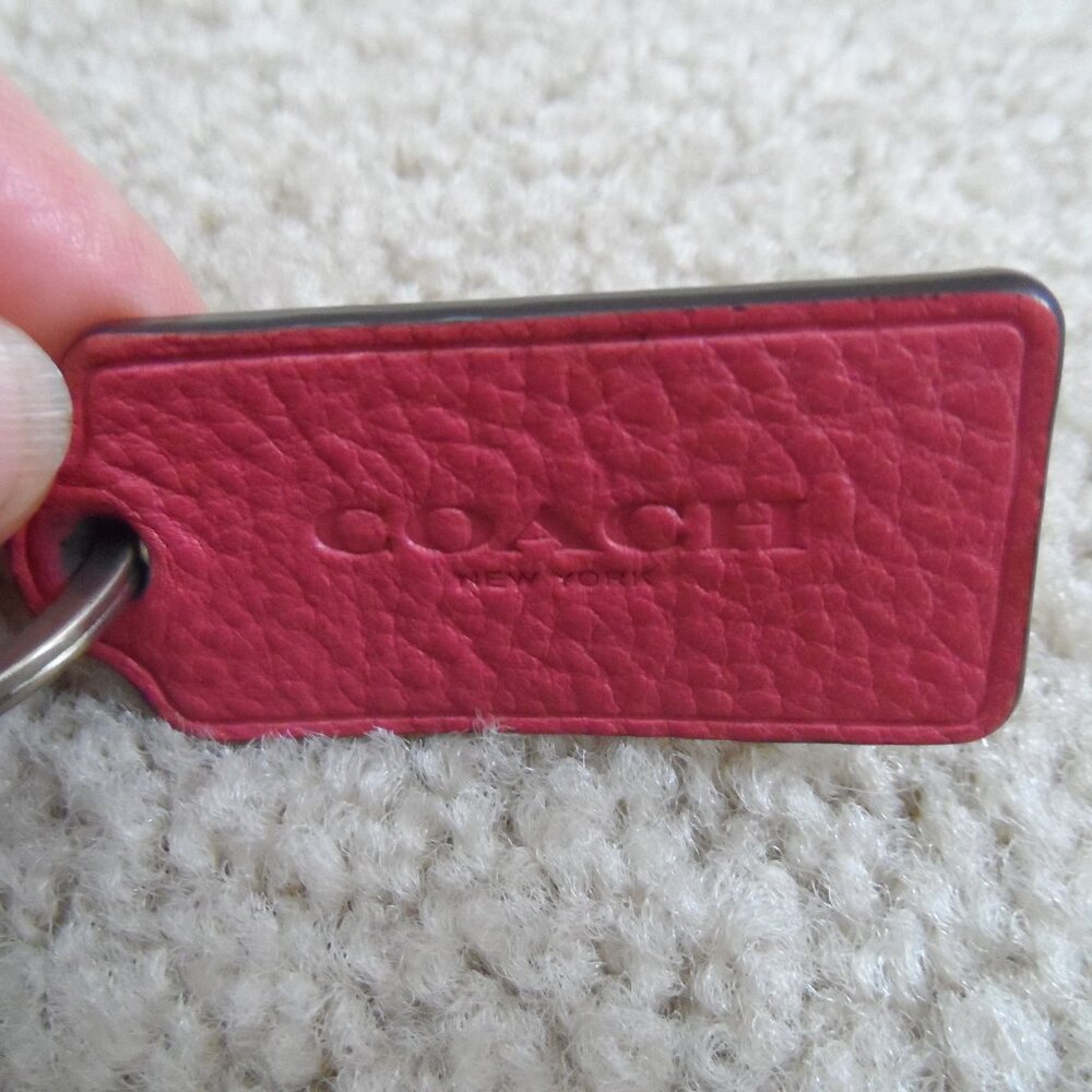 Coach  Pink Leather Tag Keychain with logo